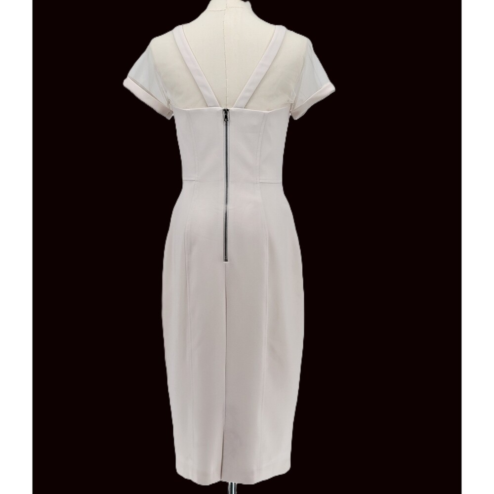 Maggie London Illusion Yoke Crepe cocktail dress cream size 4 - Picture 3 of 6